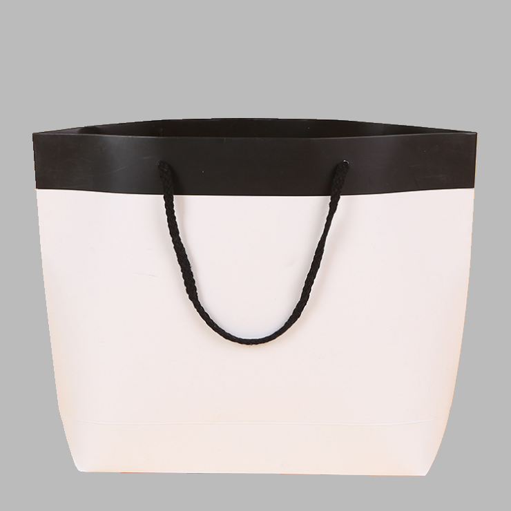 Black And White Ship Shaped Luxury Custom Shopping Paper Bag With Bottom Gusset 