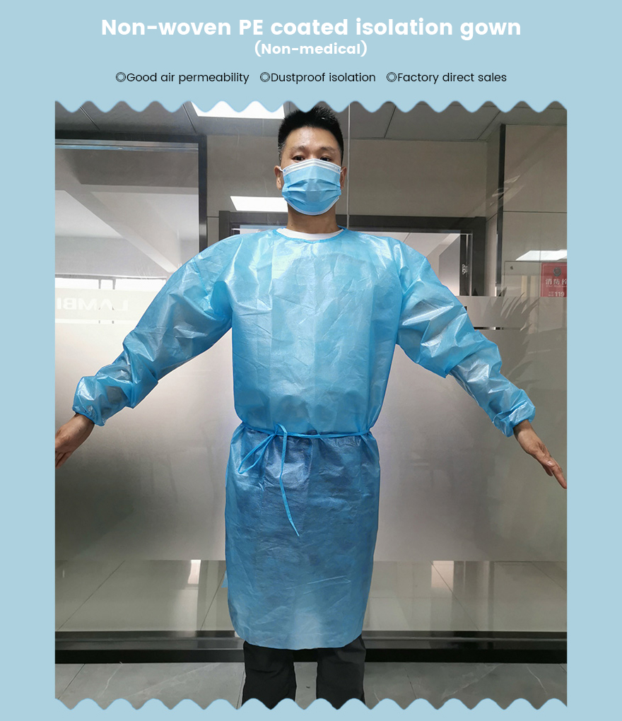 50 Disposable CPE isolation Gown,Non-woven Fabric,fluid resistant,EC  Certified