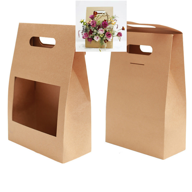 High Grade Convenient Kraft Paper Bag Square Flower Bag With Handle
