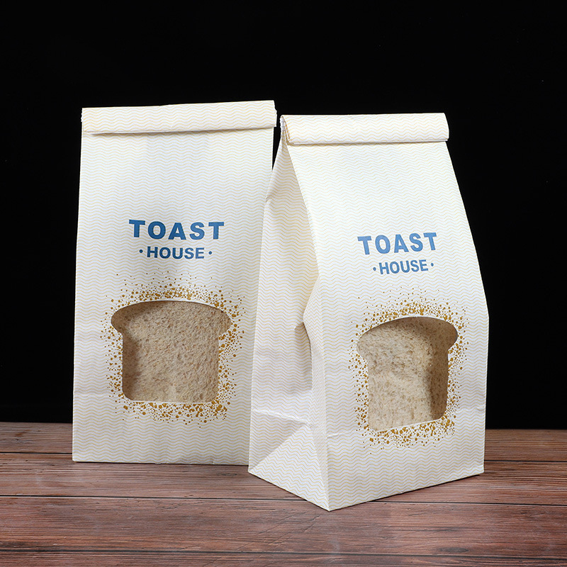 window opening and film covering bread packaging bag with sealing strip