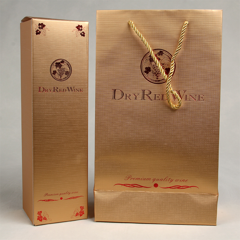 Custom single brown paper wine bottle package bags with nylon rope 