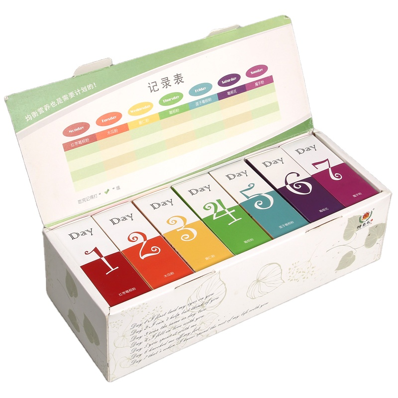 Green Food Coarse Cereals Powder Packaging Box For 7 Days Diet Planning