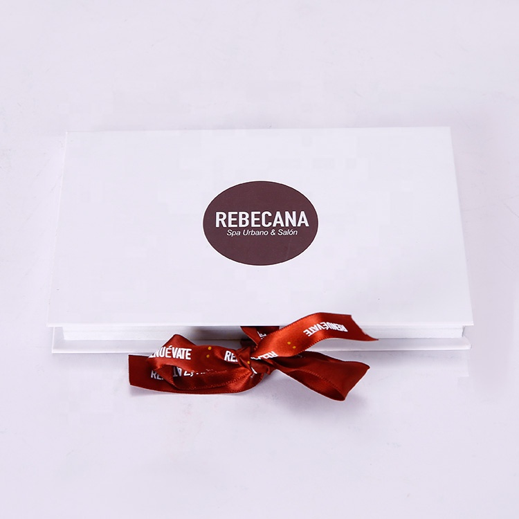 Fashion Rigid Skincare White Paper Packaging Cosmetic Spa Box With Printing Ribbon Closure