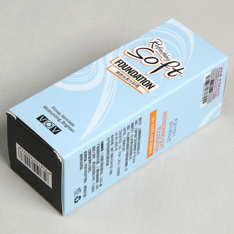 Custom Made Environmental Light Blue Cosmetic Package Box For Vov Refreshing Soft Foundation