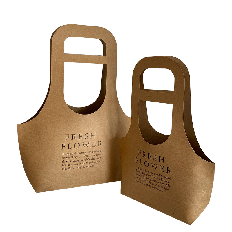 Custom Logo Luxury Portable Kraft Paper Creative Flower Box With Handle
