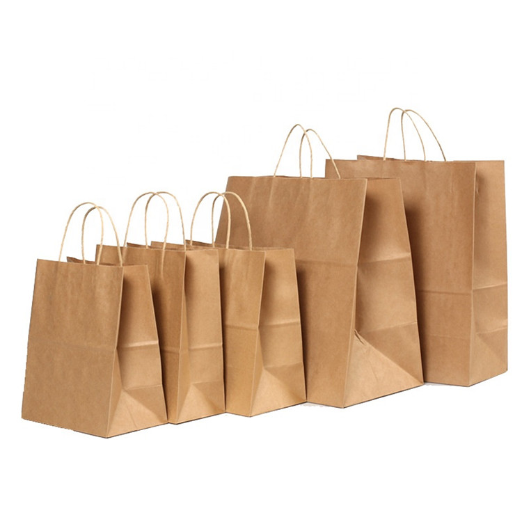 Wholesale Reusable Custom Logo Shopping Clothing Bag Food Coffee Paper Bag With Handle Brown Kraft Paper Packaging Gift Bag